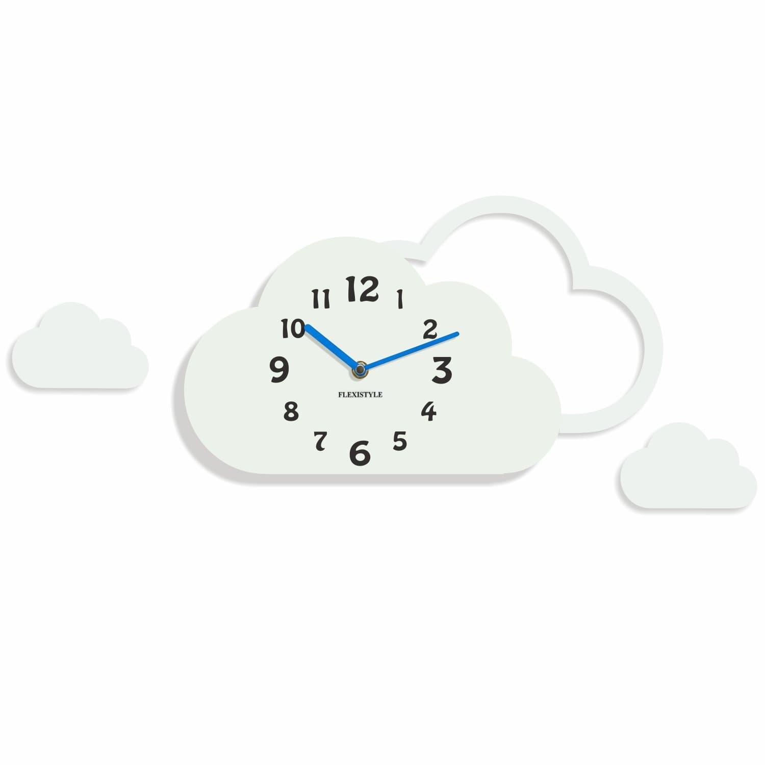 FLEXISTYLE Modern ultra silent wall clock Clouds for kids, acrylic, made in EU
