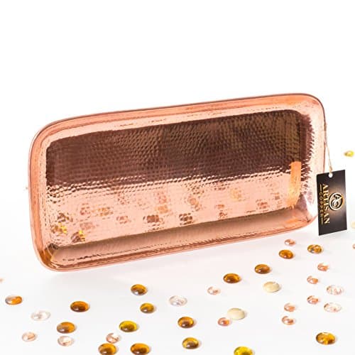 Hammered Pure Copper Serving Tray (LARGE) - Handmade Rectangular Plate (17" x 8" Tray)