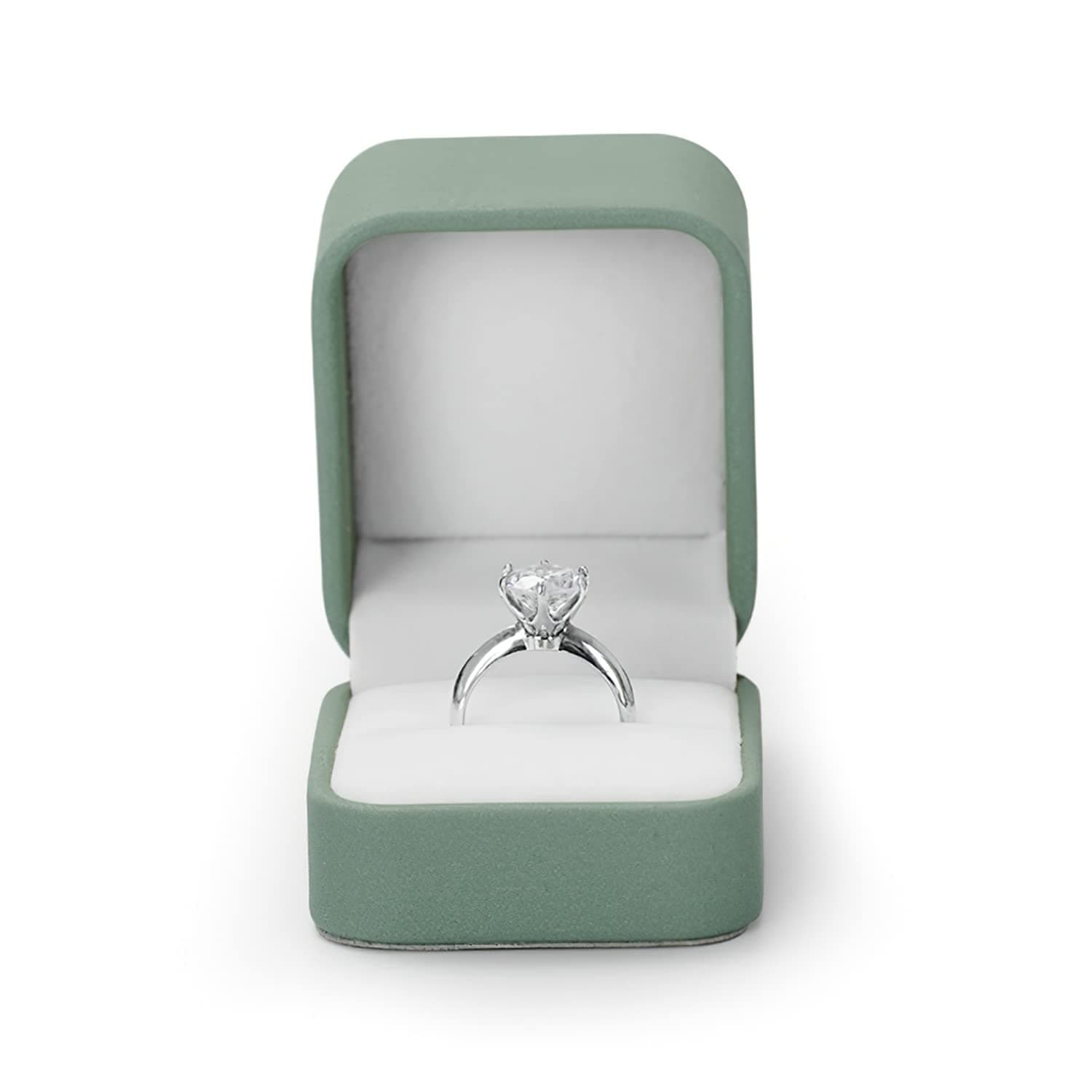 Woodten Leather Ring Box for Proposal Engagement Olive-green Leather Jewelry Ring Gift Box