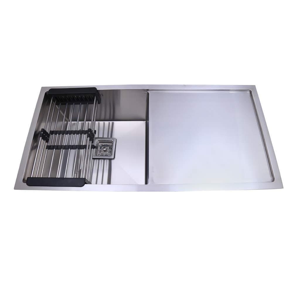 BLACKADO 304 GRADE STAINLESS STEEL DOUBLE BOWL HANDMADE KITCHEN SINKS (37 * 18 * 10", 37 * 18 * 10 SINGLE BOWL DRAINBOARD)