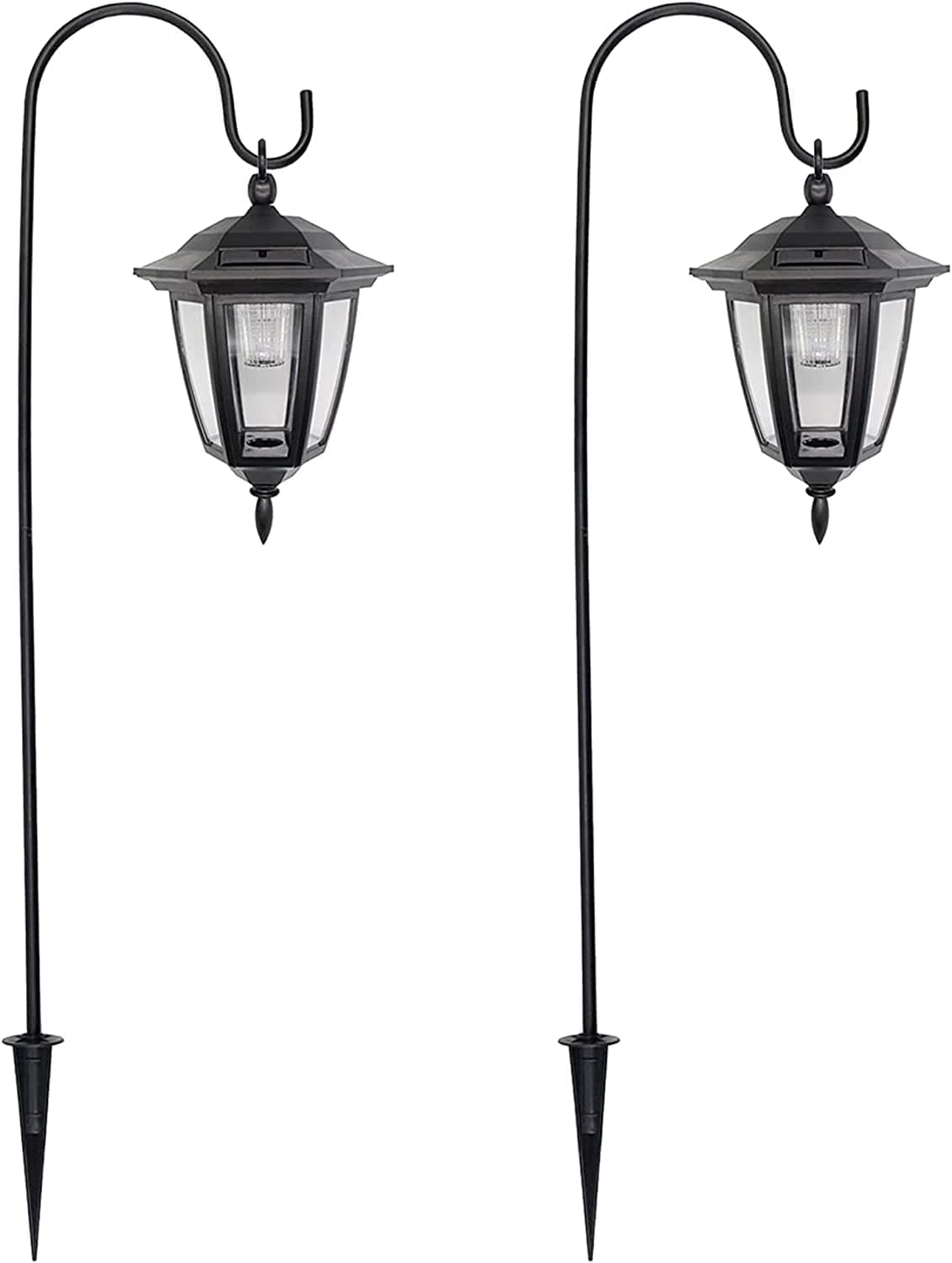 34 Inch Hanging Solar Lights, Decorative Garden Lanterns with 2 Shepherd Hooks, Solar Powered Coach Lights, Warm White LED Outdoor Lighting for Landscape, Yard, Pathway and Patio, 2 Pack