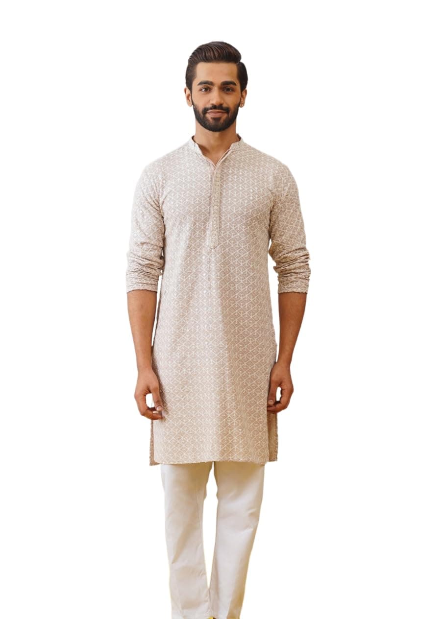 Men's Sequin Embroidered Pure Cotton Kurta with Pyjamas