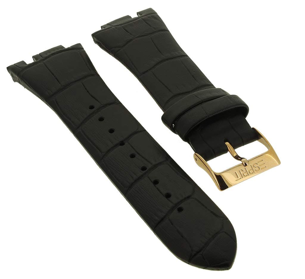 Esprit Replacement Leather Watch Strap Black Crocodile Look Without Stitching for ES101962 ES102082