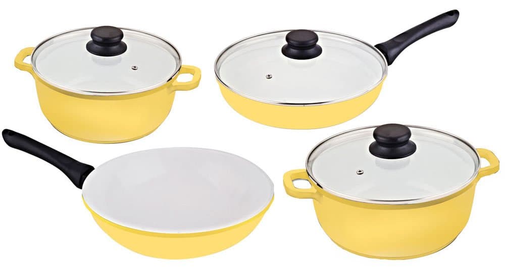 Vinaroz 7-Piece Die-Cast Aluminum Cookware Set with Ceramic Non-Stick Coating, Yellow