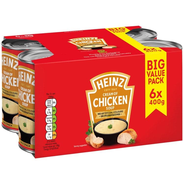 Heiinz Chicken Soup Big Value Pack 6 x 400g - This Delicious Cream Of Chicken Soup Is Perfect For Lunchtime Or As a Snack.