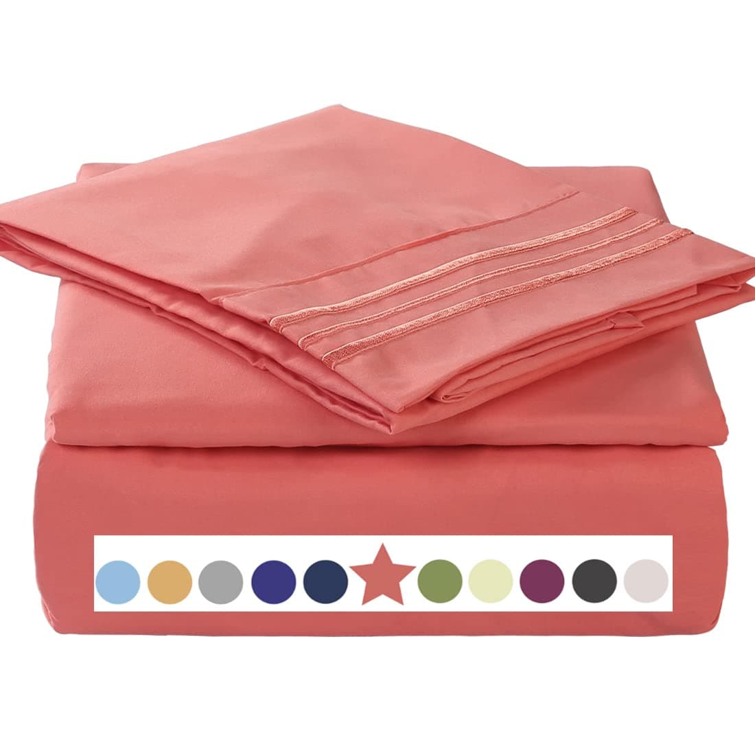 TEKAMON Premium 4 Piece Bed Sheet Set 1800TC Bedding 100% Microfiber Polyester - Super Soft, Warm, Breathable, Cooling, Wrinkle Free - 10-16" Extra Deep Pockets, King, Coral