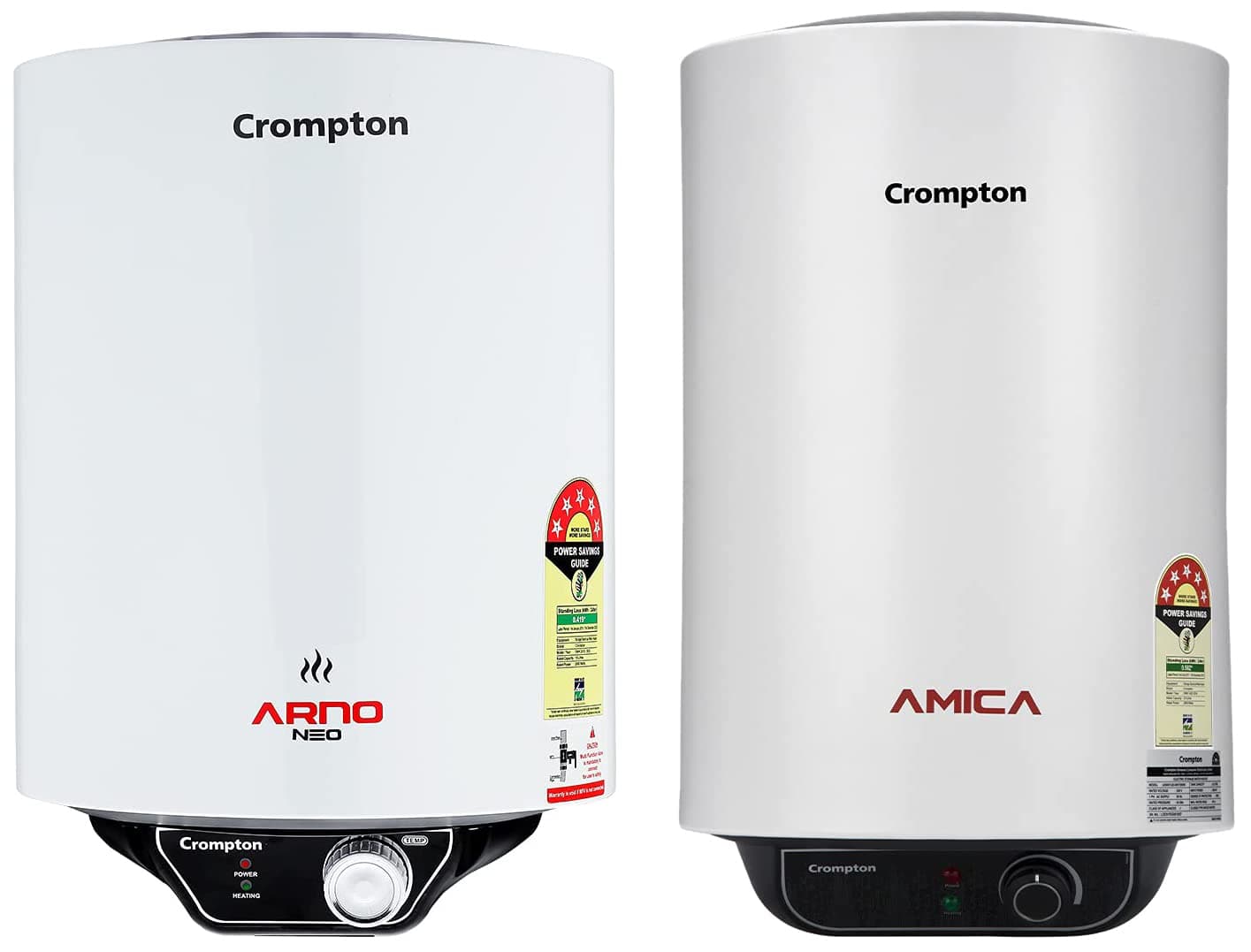 Crompton Arno Neo 15-L 5 Star Rated Storage Water Heater with Advanced 3 Level Safety (White) & Amica 25-L 5 Star Rated Storage Water Heater (Geyser) with Free Installation and Connection Pipes(White)