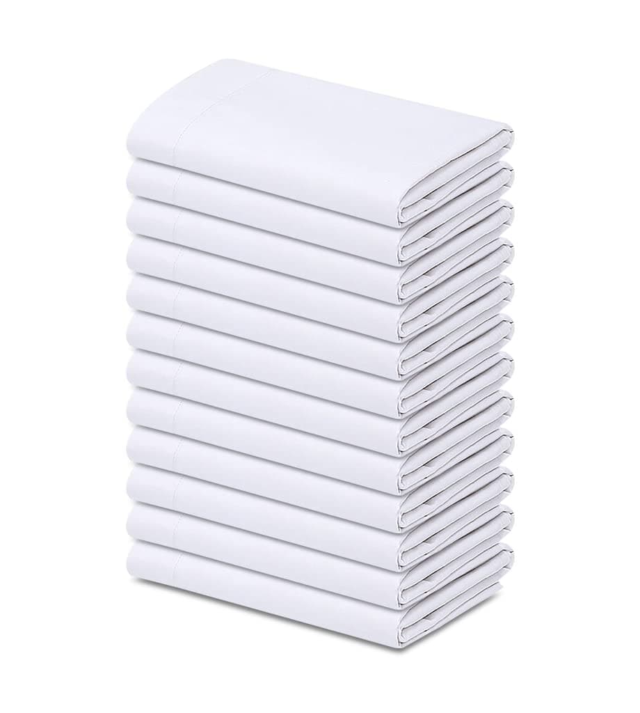 GOLD TEXTILESBulk Pack of 12 Polycotton Standard Size Pillowcases, White T200-21"x32" (Fits up-to 20" X 28" Pillow)- Ideal for use in Hotels,Hospitals, School Projects and More (12, Standard)
