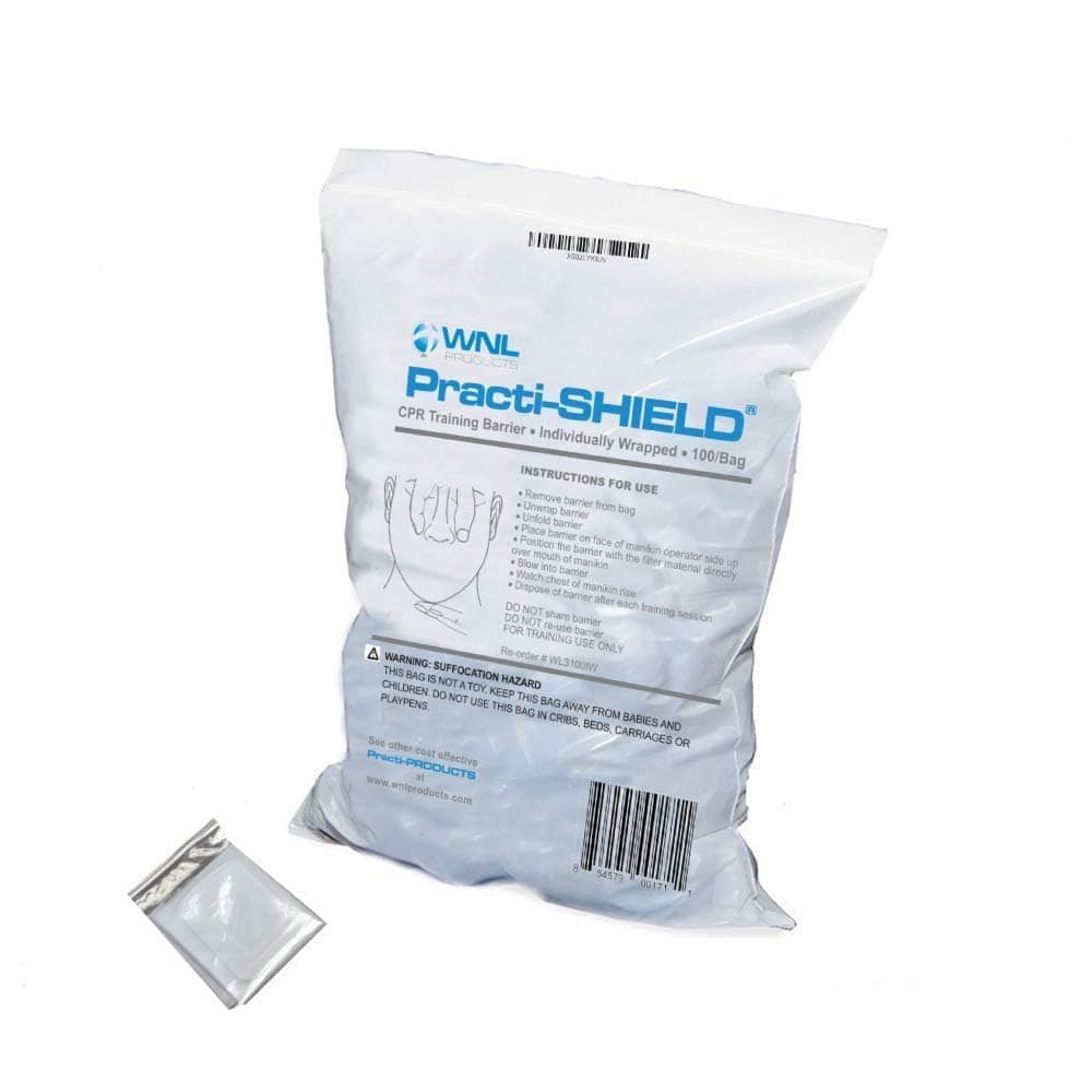 WNL Products WL3100IW CPR Practi-Shield Manikin Training Protectors Individually Wrapped - 100 Shields