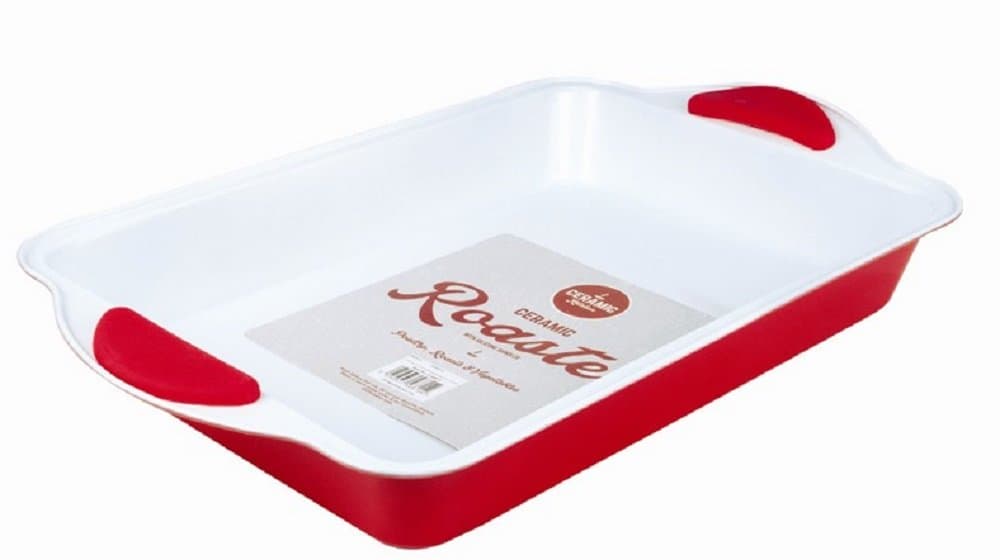 1x Ceramic Roasting Tray/ Coated Baking/ Cooking/ Oven Tray with Silicone Handles- 40x26x6cm