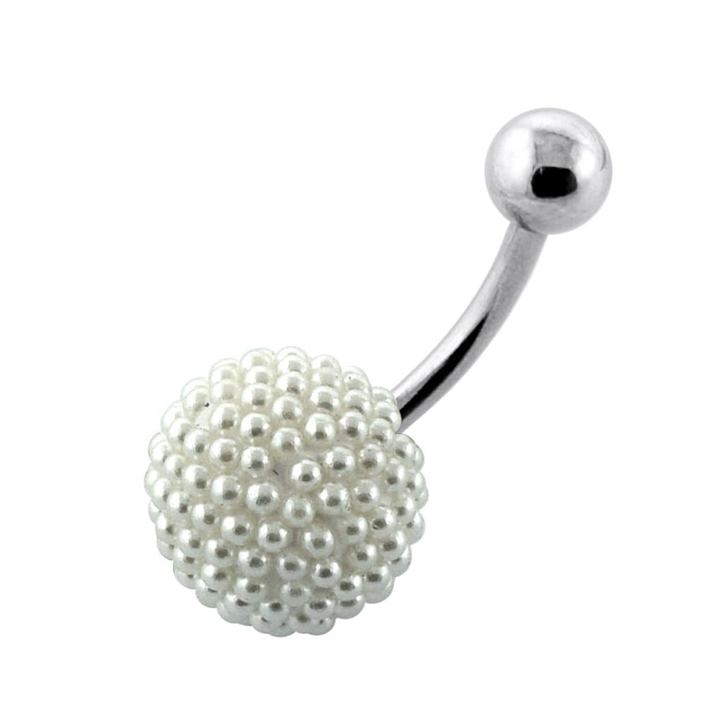 Crystal Body Jewelry Multi Tiny White Pearl Setting on Ball with 14 Gauge 316L Surgical Steel Belly Button Ring
