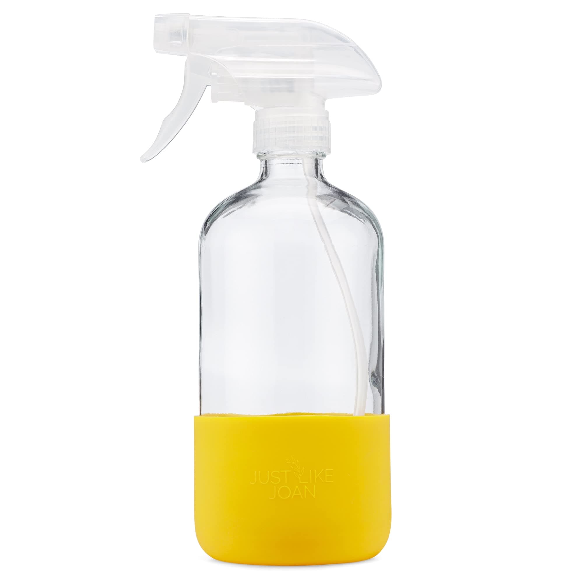 Just Like Joan Glass Spray Bottles for Cleaning Solutions - Empty Spray Bottles with Silicone Sleeve - Essential Oils, Plants, Bleach - Refillable 16 oz Food Safe (Lemon Yellow)