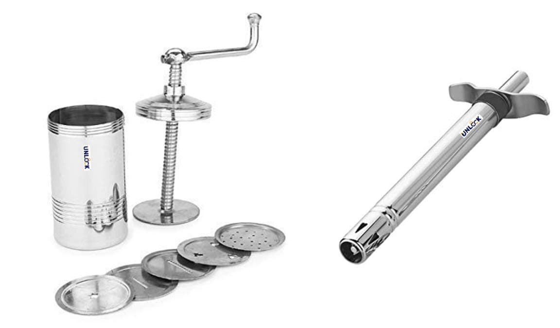 Unlock Chakli Maker/Idiyappam Press/Murukku Machine/Sev Machine with 6 Jali & Stainless Steel Regular Gas Lighter for Kitchen Stove