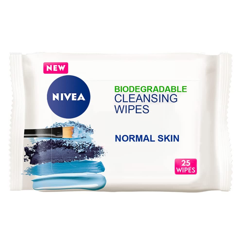NIVEA 3in1 Refreshing Cleansing Wipes for Normal Skin (25 Sheets), Plant-Based Biodegradable, Gentle yet Effective Make-Up Removal