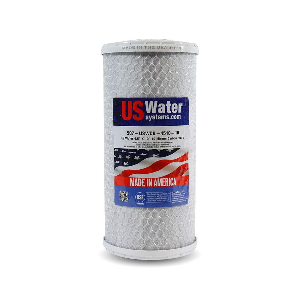 US Water 4.5" x 10" Carbon Block Filter, 10 Micron | USWCB-4510-10, Made in The U.S.