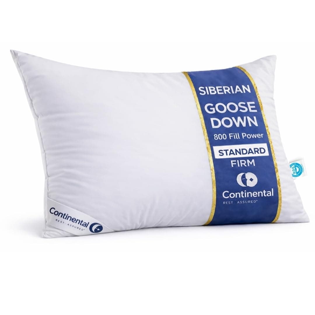 Continental Bedding Siberian Goose Down Pillow 800 Fill Power White Goose Down 400 Thread Count 100% Cotton Shell Soft Medium Firm Loft Options Handcrafted in USA