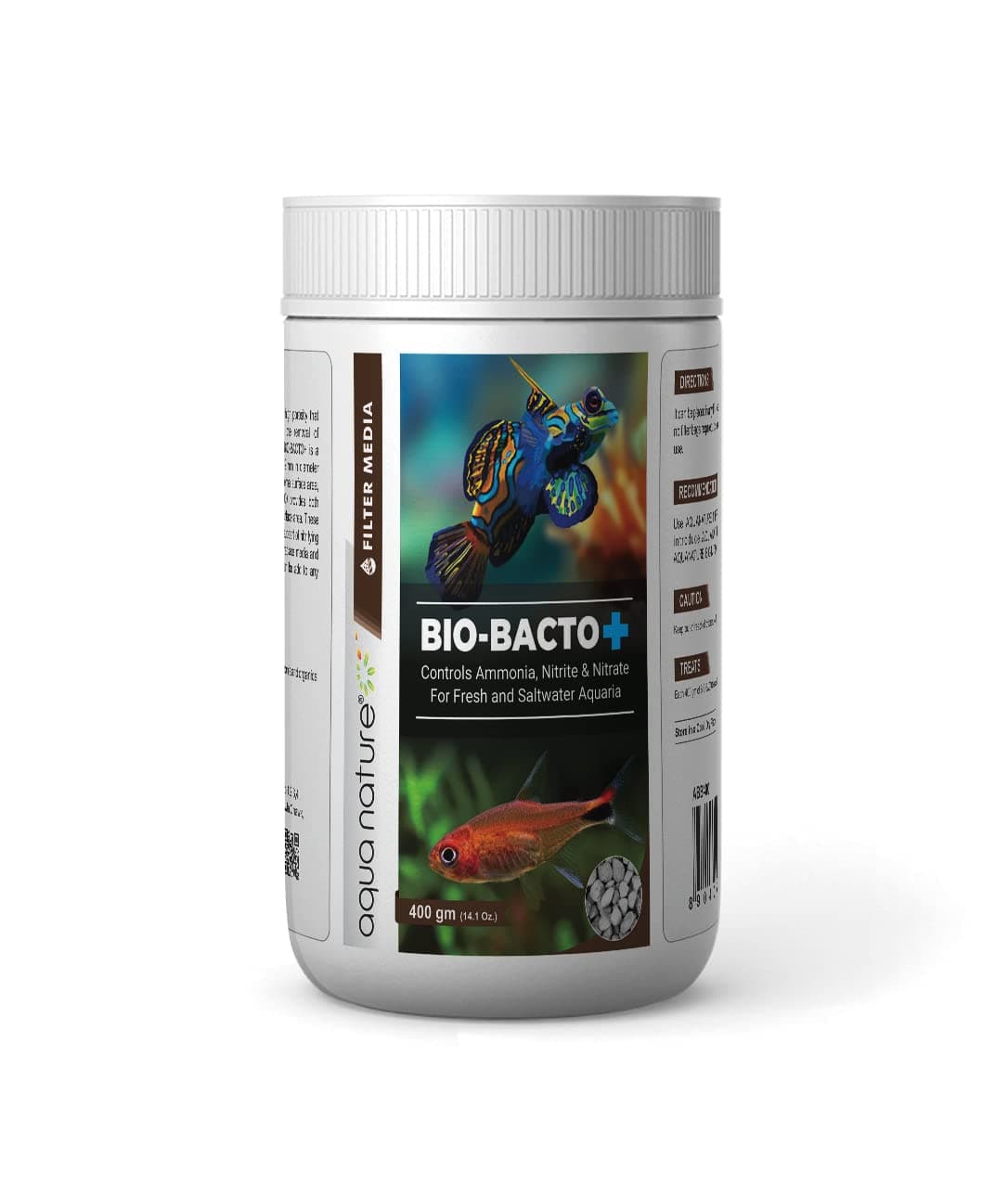 AquaNature® Bio- Bacto+ Biological Filter Media Controls Ammonia, Nitrite & Nitrate for Fresh & Saltwater Aquaria (400g)