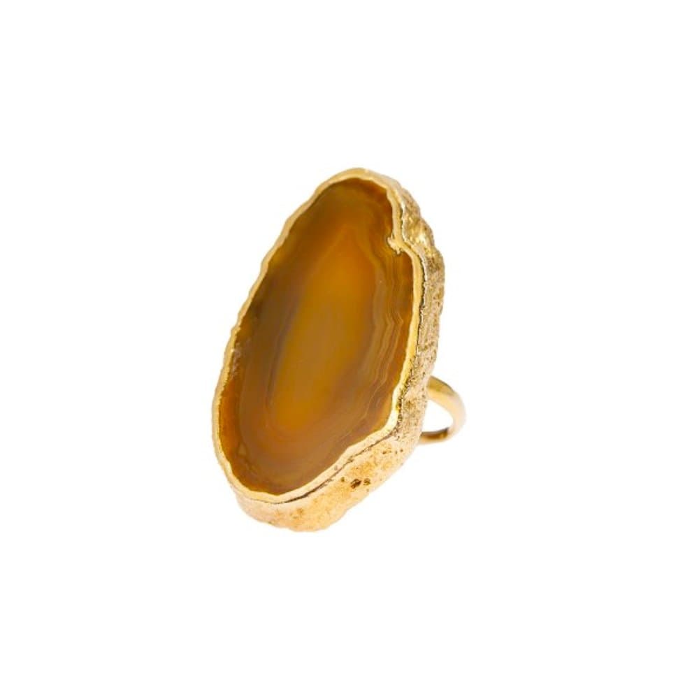 Charlene K Brown Sliced Agate Gemstone 24K Gold Plated Ring