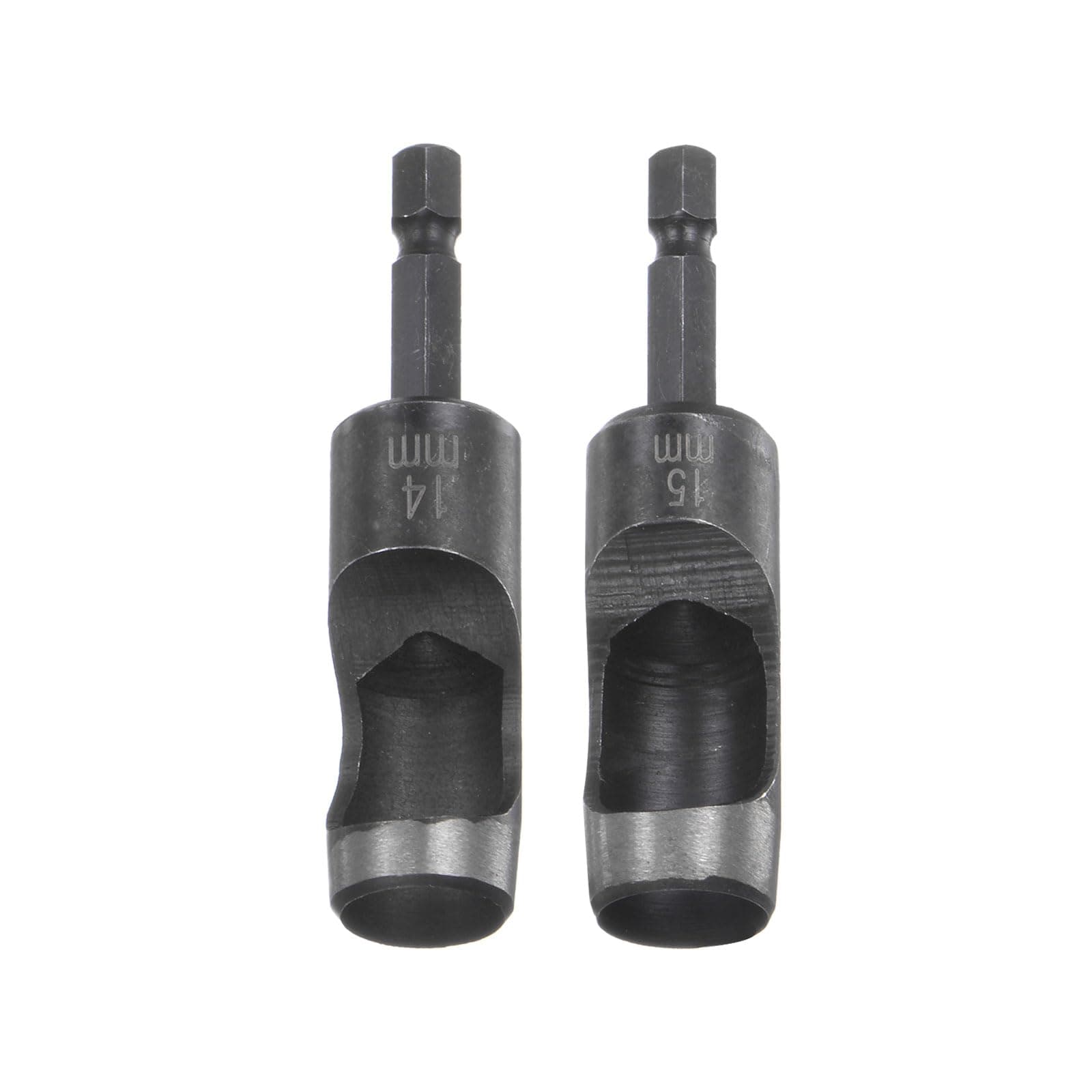 HARFINGTON Leather Hollow Punch Set 1/4 Hex Shank for Drills, 14mm 15mm Dia Rotary Hole Punches for Thick Fabrics Leathercraft Working