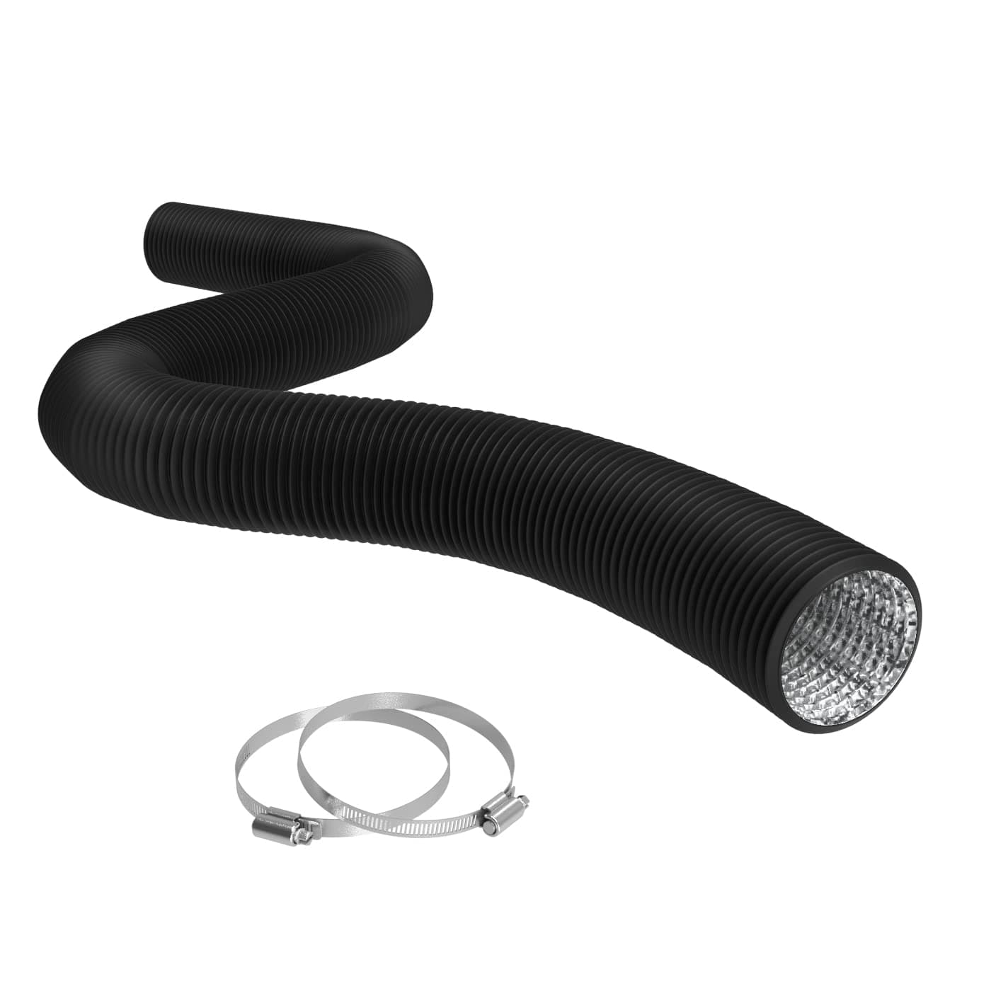 4" Air Duct - 25 FT Long, Black Flexible Ducting with 2 Clamps, 4 Layer HVAC Ventilation Air Hose - Great for Grow Tents, Dyrer Rooms, House Vent Register Lines