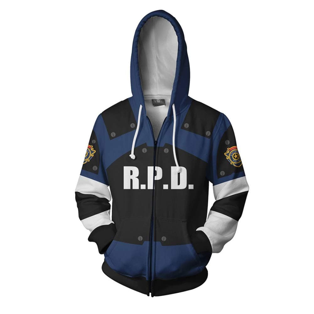 Leon Kennedy Hoodie Sweatshirt X-COSTUME 3D Printed Zipper Pullover Jacket Halloween Costume Unisex (US XX-Large, Blue)