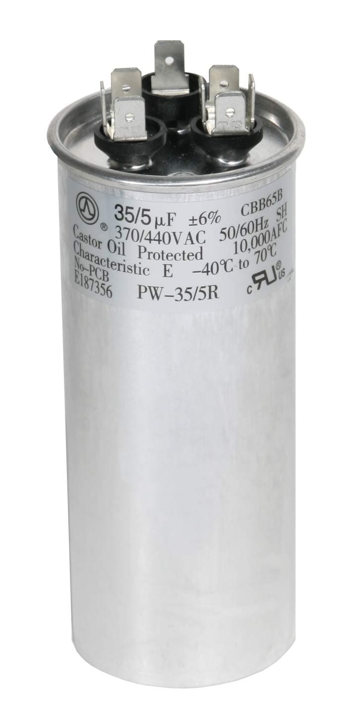 35 + 5 MFD uf 370 VAC or 440 Volt Dual Run Round Capacitor PW-35/5/R for Condenser Straight Cool or Heat Pump Air Conditioner 35/5 Micro Farad – Guaranteed to Last 5 Years