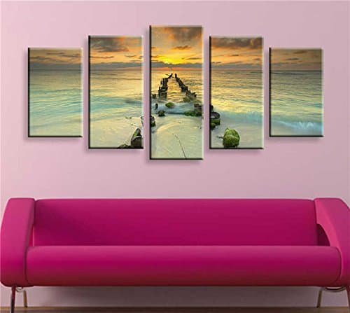Sweety Decor Moden Sea Side Ocean Beach Poster Canvas Wall Art Artwork Paintings Dor Home Decorations Ready to Hang