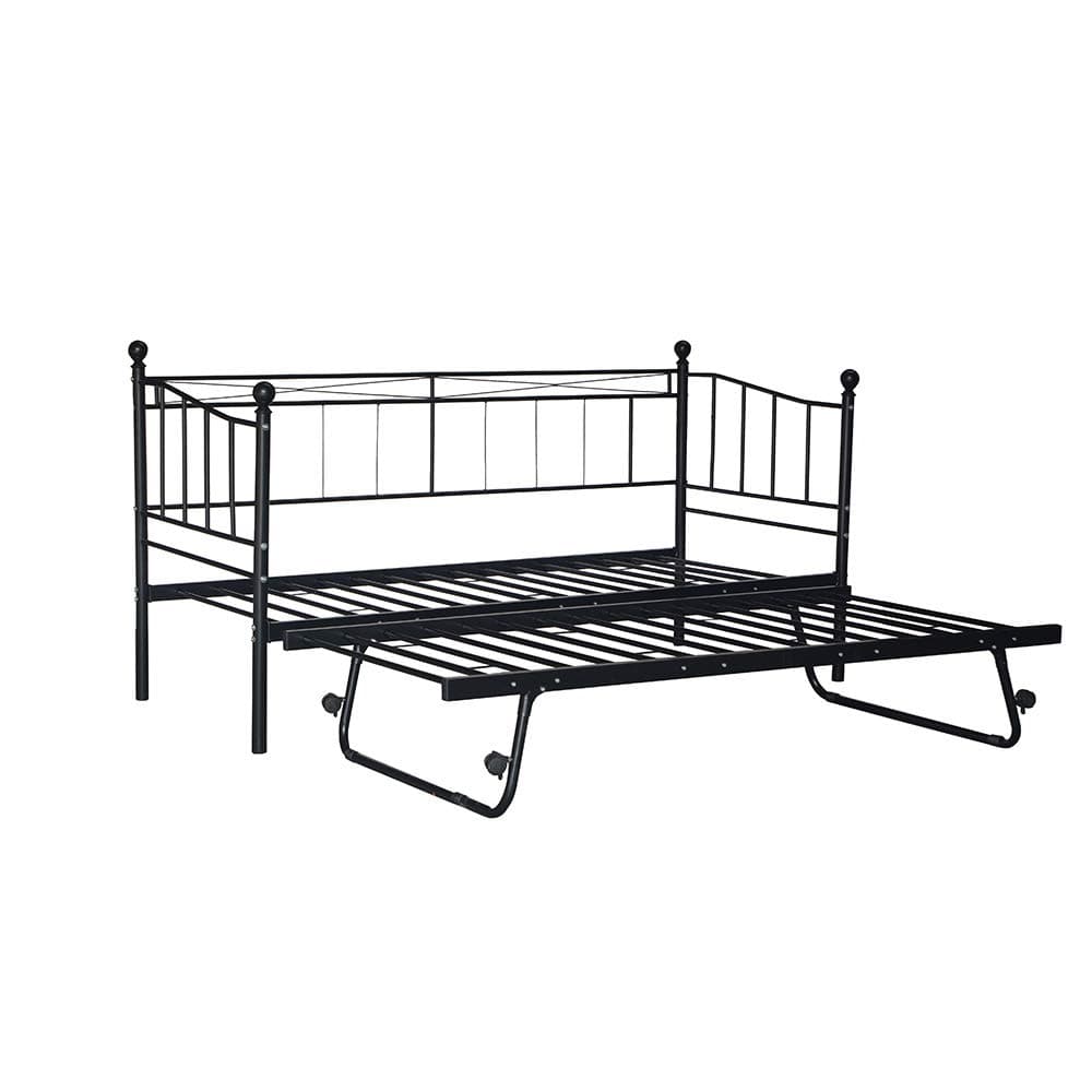 Panana Metal Single Day Bed Frame 3FT Single Guest Sofa Bed Daybeds for Living Room Bed Room Guest Room Metal Bedstead Fits for 90 * 190 cm Mattress (Black Day Bed with Trundle(No Mattress))