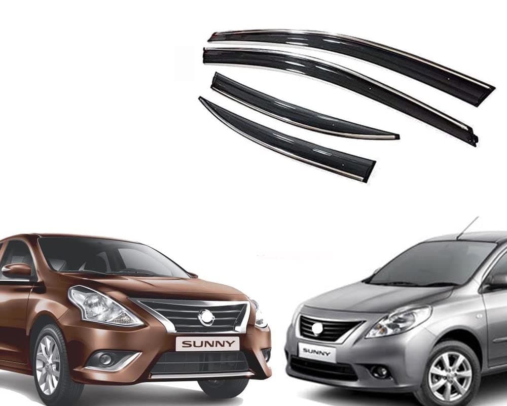 Chromeline Silverline Door Rain Visor Wind Deflector Compatible for Nissan Sunny Set of 4 Pieces