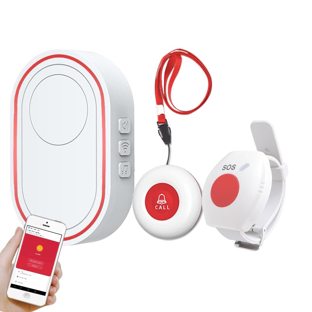 WiFi Caregiver Pager Call Button for Elderly, Senior Fall Alert Devices, Wireless Nurse Help SOS Panic Bracelet , Tuya Smart APP, Remote Patients Call System for Home, 5 Levels Volume