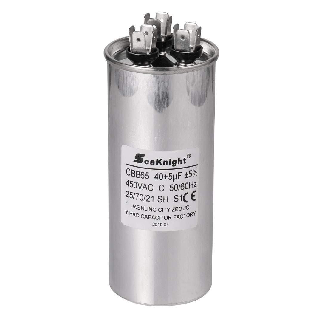40+5 MFD uF Air Conditioner Capacitor Round Aluminum Electrolytic Dual Motor Run Capacitor 450V AC Withstand Voltage for Straight Cool Condenser or Heat Pump