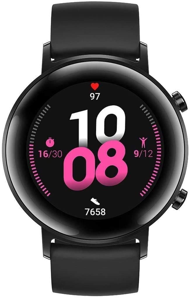 HUAWEI Watch GT 2 (42 mm) Smart Watch, 1.2 Inch AMOLED Display with 3D Glass Screen, 1 Week Battery Life, GPS, 15 Sport Modes, 3D glass screen, Matte Black (Renewed)