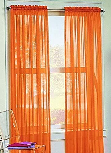 Jasmine Linen 2 Piece Sheer Luxury Curtain Panel Set for Kitchen/Bedroom/Backdrop 84" Inches Long (Orange)
