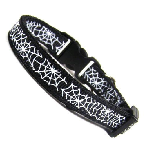 Black Spiders Web Cat Safety Collar with Bell Halloween Cat Collar