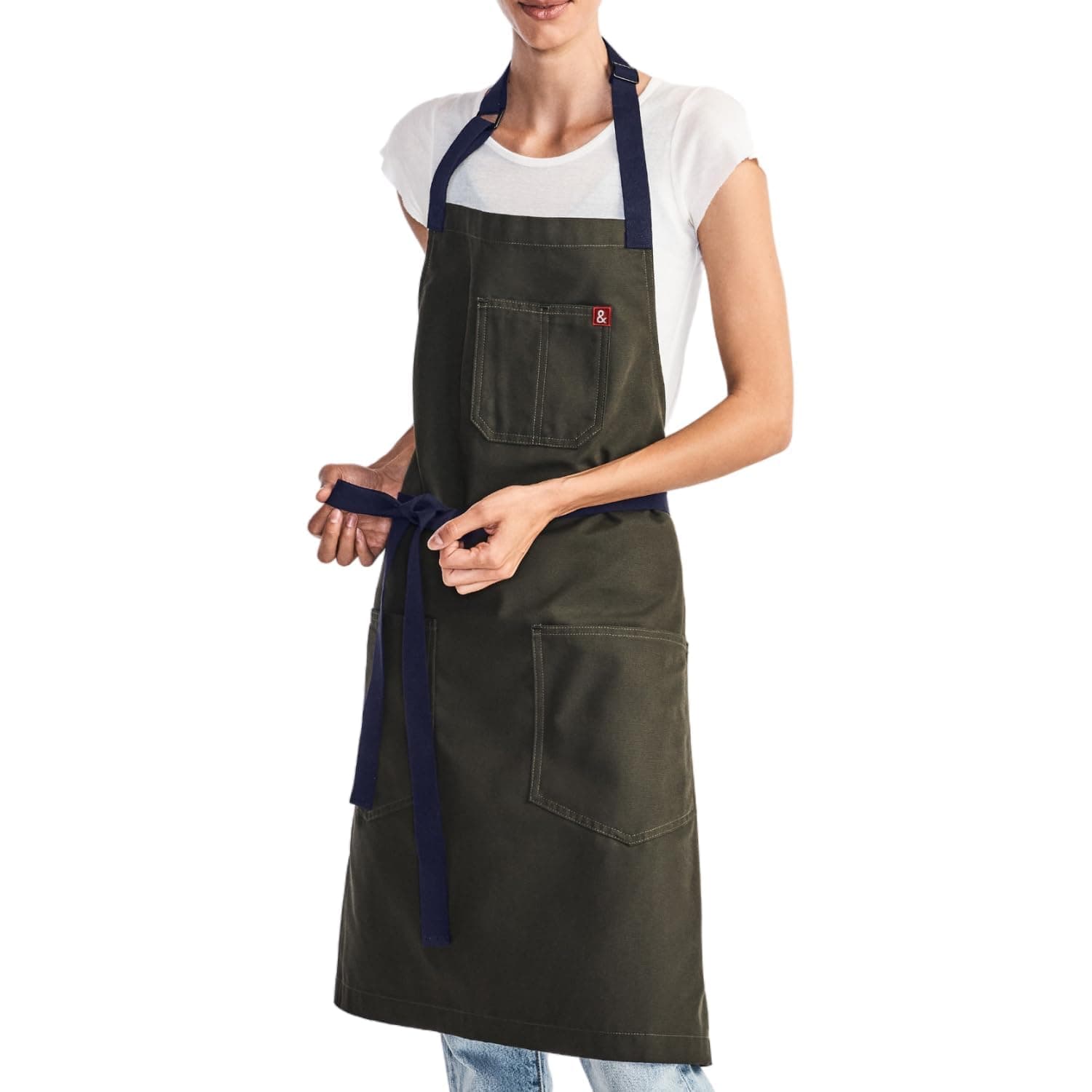 hedley & bennett Essential Apron - Lightweight Cotton Canvas Kitchen Apron with Pockets & Towel Loop - Professional Chef Workwear for Baking & Cooking - Olive