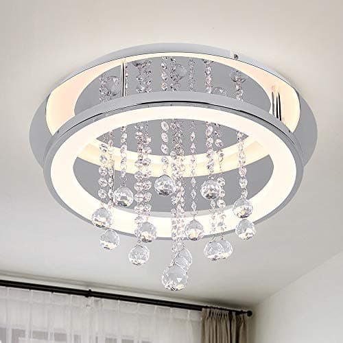Ceiling Light Modern K9 Crystal Ball Raindrop Chandelier Lighting Flush Mount Dimmable LED Ceiling Light Fixture Ceiling Lamp for Dining Room Bathroom Bedroom Livingroom Acrylic Canopy H11" W17.7"