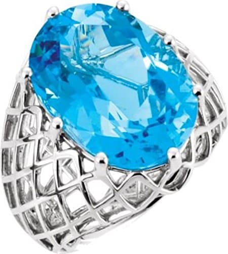 14kt White Swiss Blue Topaz Nest Design Ring