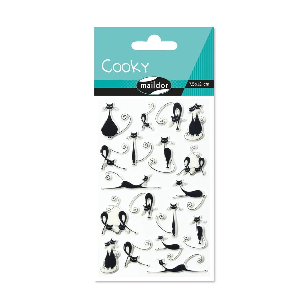 Maildor - Ref 560416C - Cooky Stickers (Single Sheet) - 7.5 x 12cm - Halloween Cat Designs - Approximately 19 Stickers, 3D Stickers, Suitable for Children Aged 3+