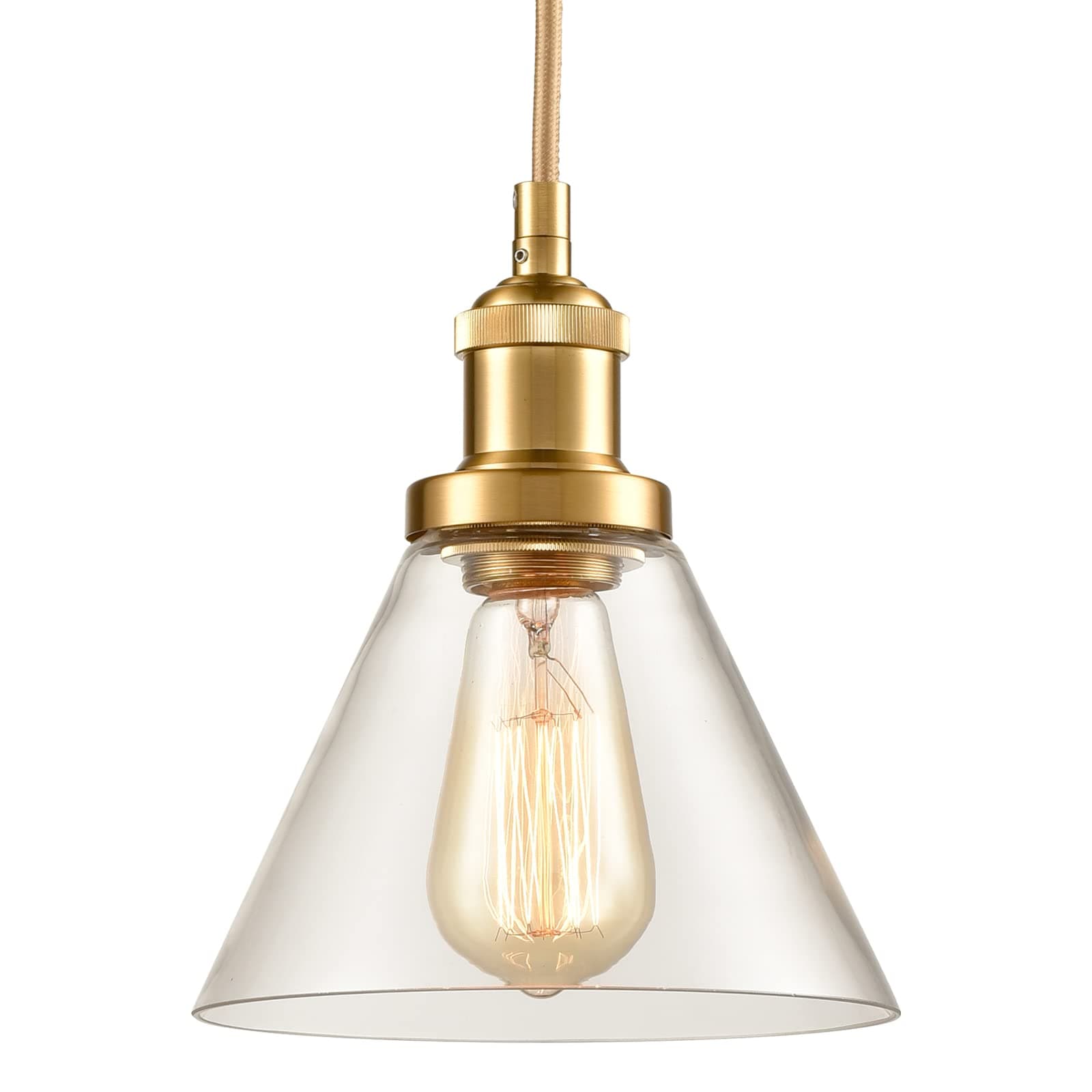 Modern Gold Pendant Lighting for Kitchen Island Brass Cone Clear Glass Pendant Light Mini Hanging Lights for Kitchen Bar Countertop