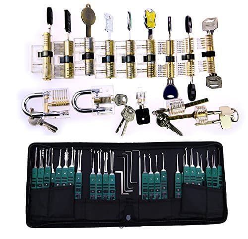 Super Professional Locksmith Practice Set,14Pcs Transparent Lock Family with 32Pcs Lock Pick Training Kit