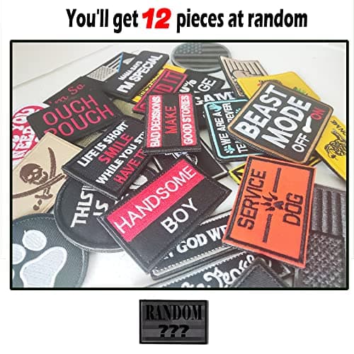 ランダムタクティカルモラールパッチバンドル 刺繍ループとフック留めパッチセット キャップ バッグ バックパック ハーネス ベスト 軍服 タクティカルギアなどに 12枚