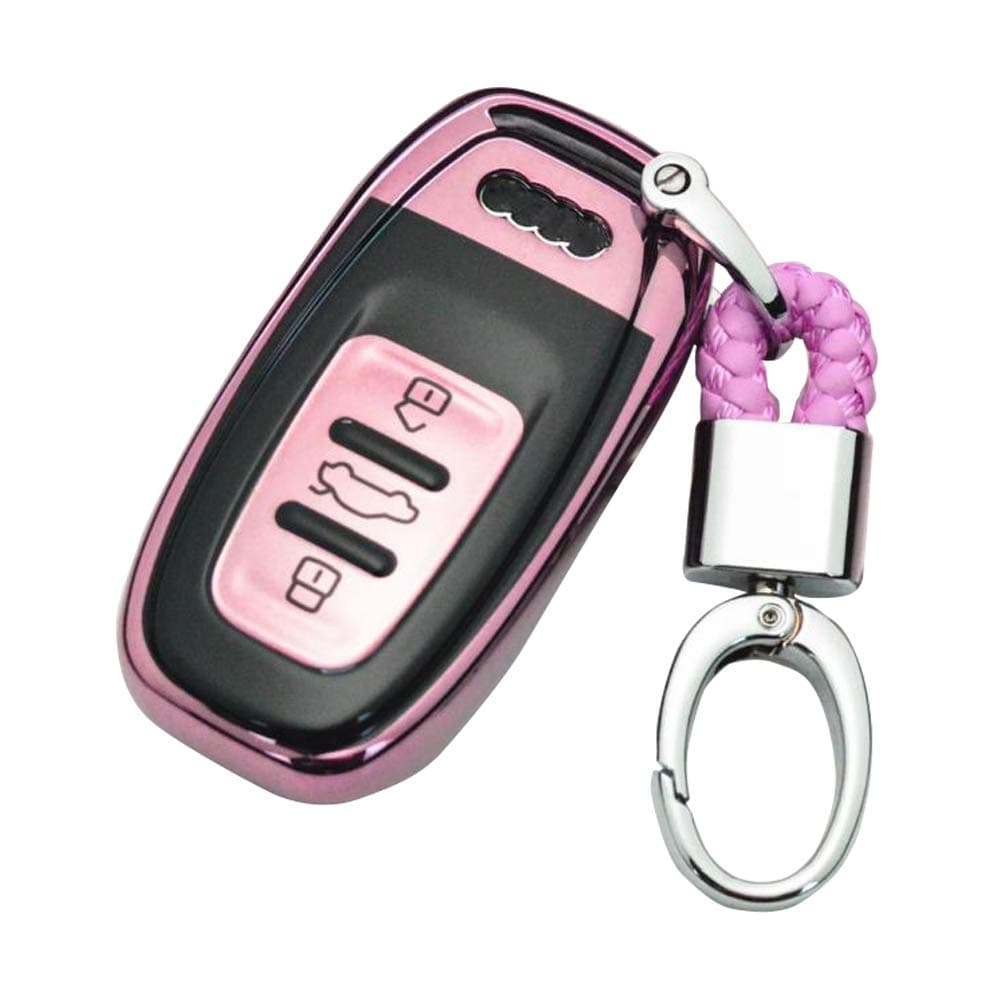 Keyless Entry Remote Cases Key Fob Cover with Keychain Full Protection Soft TPU Holder Shell for 3 Button Audi A4L A6L Q5 A5 A7 A8 S5 S7, etc – Pink