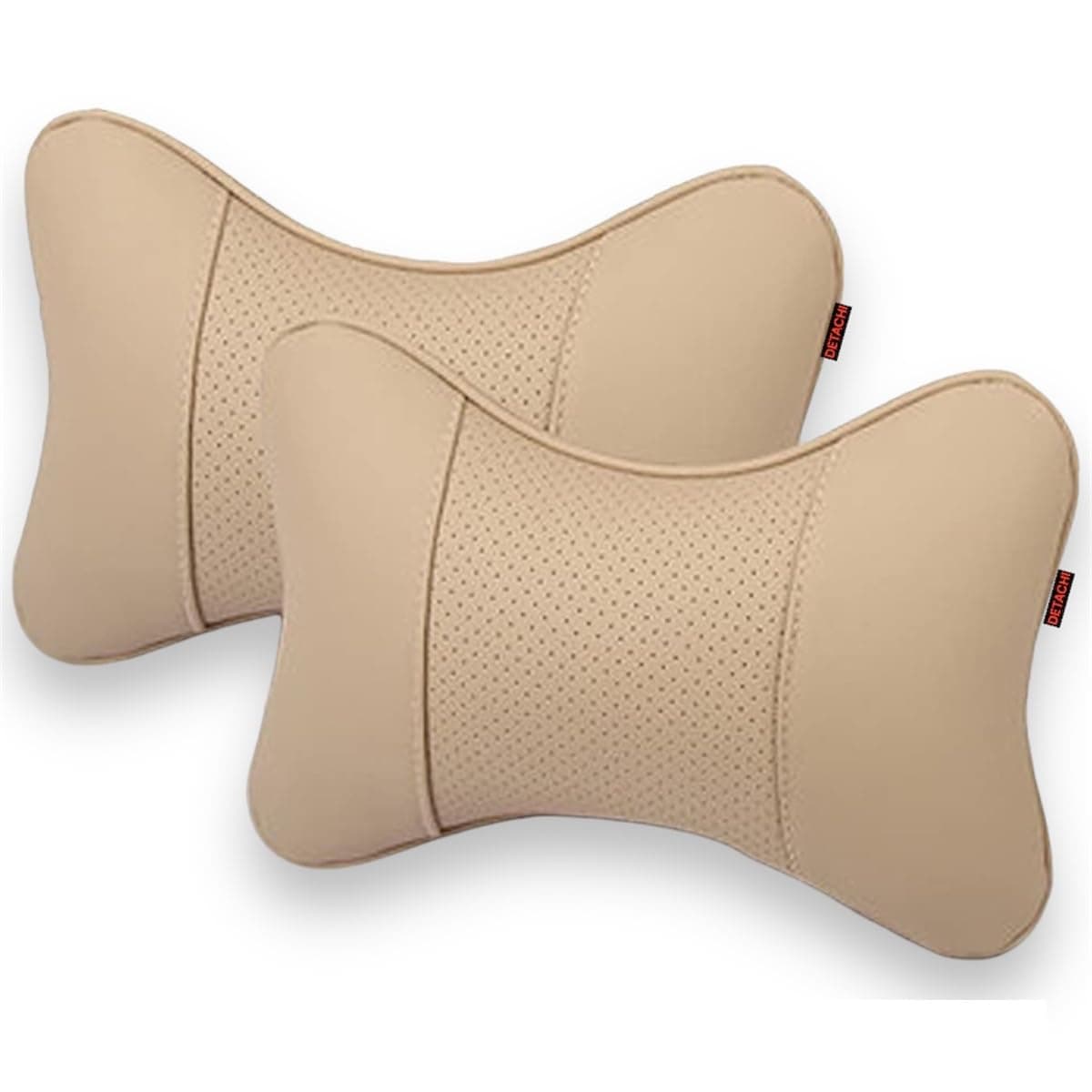 Car Neck Rest Pillows Neck Support Headrest Car Pillow Rest Cushion Support & Shoulder for Long Driving Made of Faux Leather with Soft PollyFiber Filling and Elastic Stripes Beige