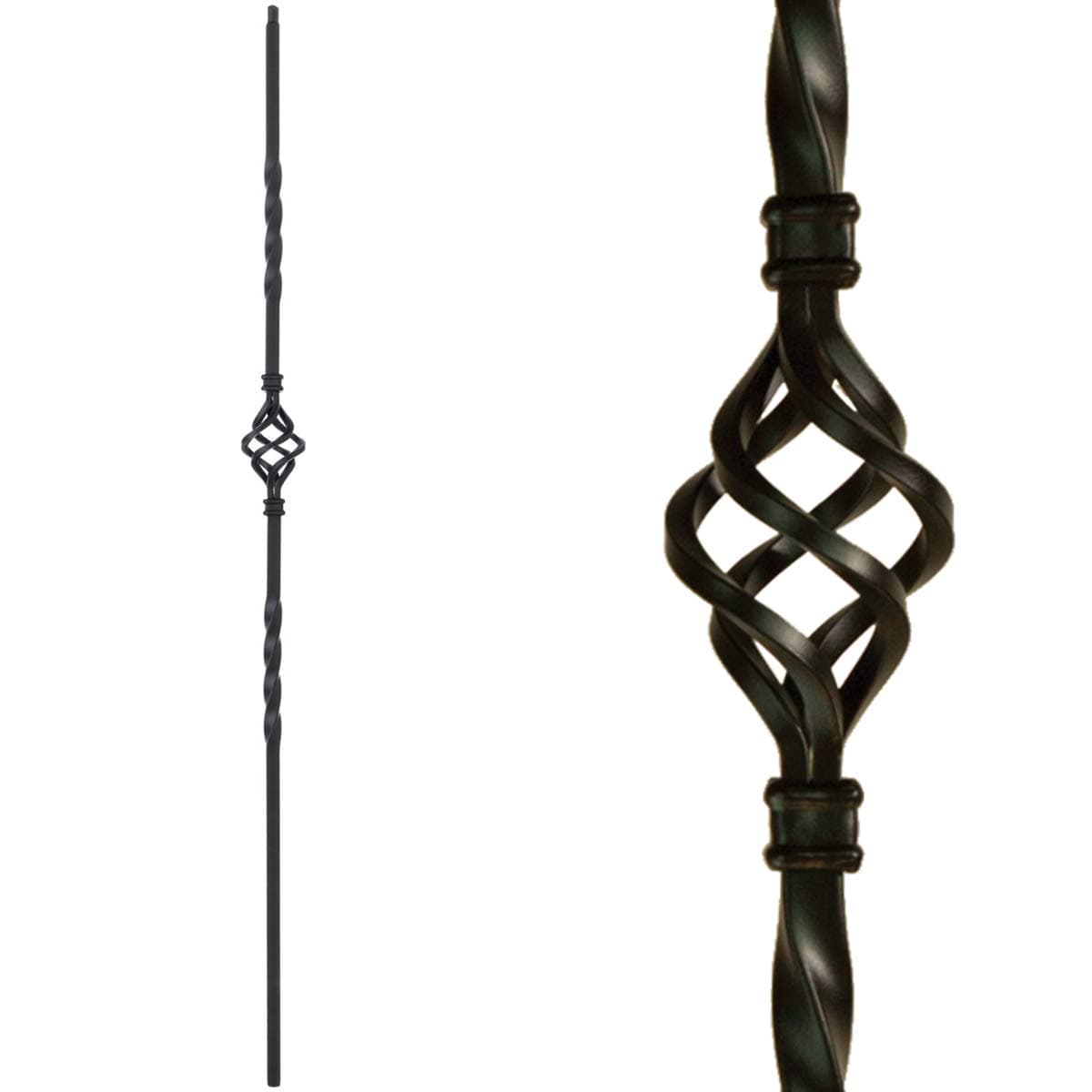 Stair Railing Iron Balusters (Contractor Pack of 5) Single Basket Stair Metal Balusters - 1/2" Single Basket Iron Spindles (Real Satin Black not Matte or Flat Color)