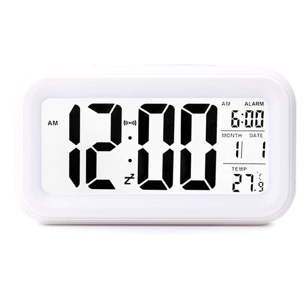 ShowTopCreative Smart Nightlight Digital Alarm Clock Bedside Desk Table Electronic Clock Battery Operated Mute Luminous Alarm Clock with Adjustable Light for Kids Students White