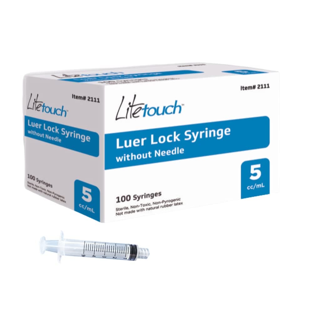 LiteTouch 5mL Luer Lock Syringe, Sterile, Individually Sealed - 100 Syringes per Box (no needle)