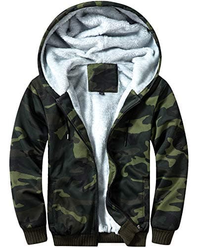 MACHLAB Men's Pullover Winter Workout Fleece Hoodie Jackets Full Zip Wool Warm Thick Coats Army Green#W16 L