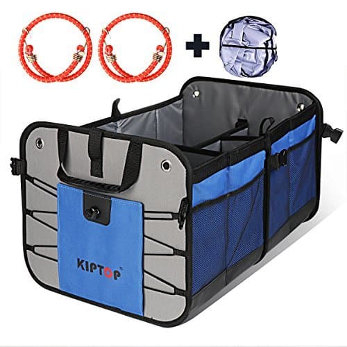 KIPTOP Car Boot Organiser, Foldable Car Storage Trunk Organiser Trash Bag Collapsible Shopping Supermarket Bags Travel Holder (Blue)