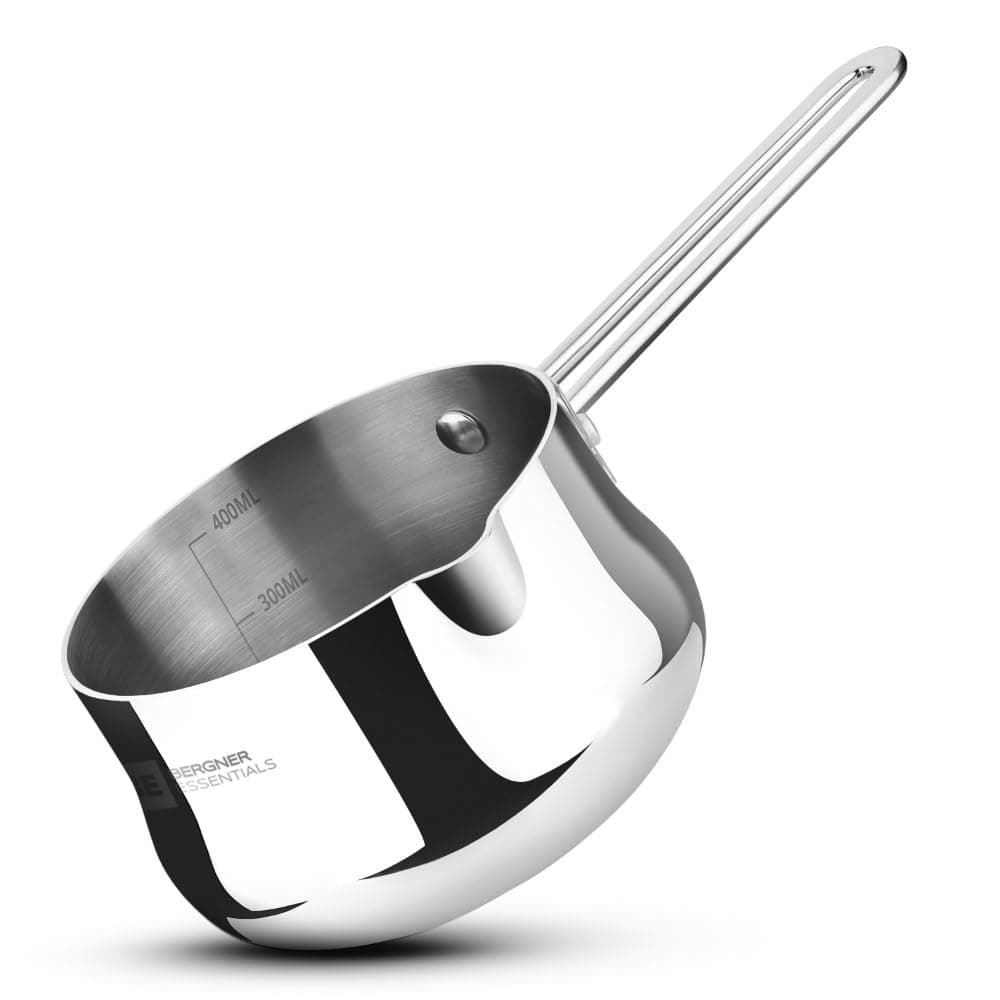 BE Essentials Tri-Ply 10cm (550ml) Stainless Steel Coffee Warmer/Milk Warmer, Even & Faster Heating, Food Safe, Durable, Easy to Pour, Serve and Clean - Induction Bottom and Gas Stove Ready