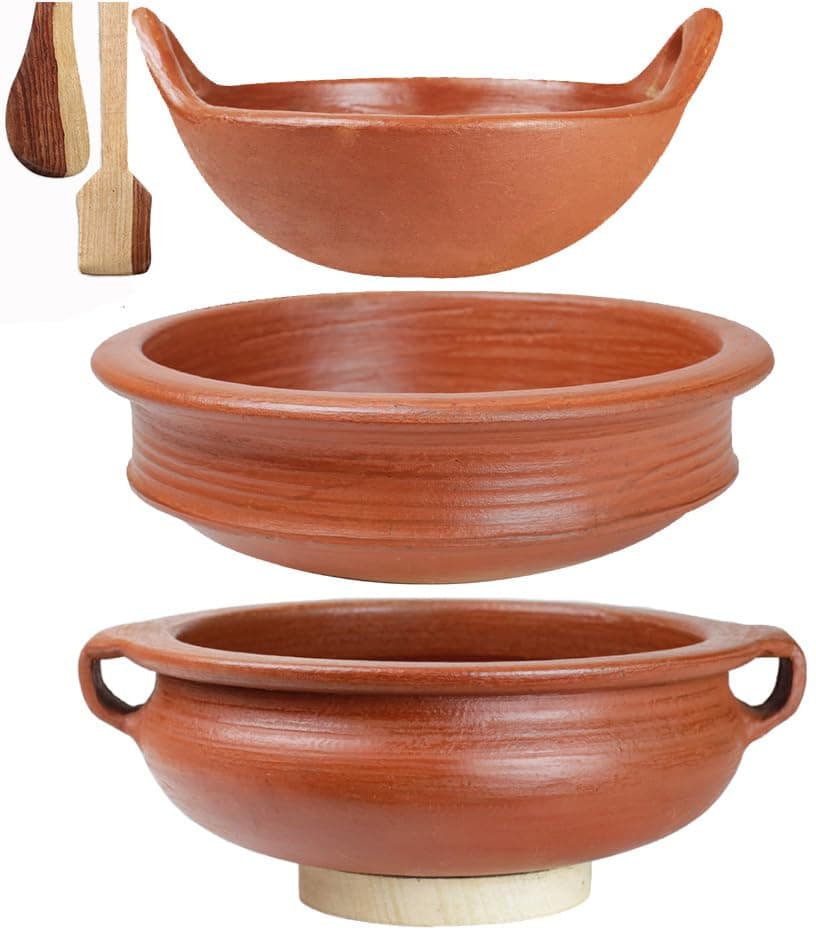 Earthen Handi with Handle | Clay Kadai | Clay Pot for Cooking | 1-2-3Liter | Handcrafted | Unglazed | Pre-Seasoned | Gas Stove Friendly